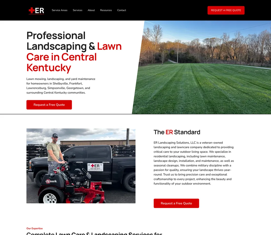 The new ER Landscaping Solutions homepage